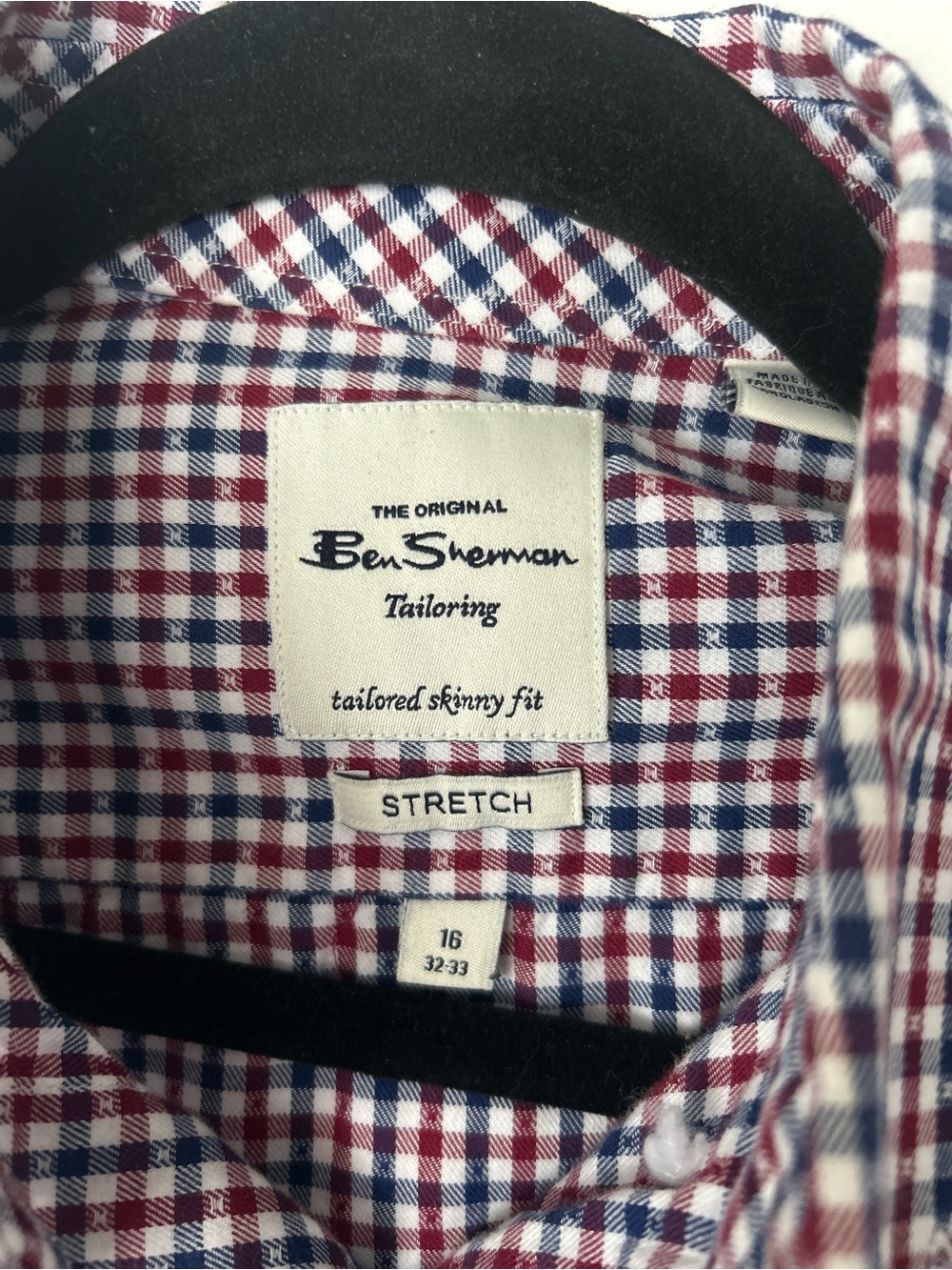 Ben Sherman Tailoring Stretch Gingham Button Down Shirt Men’s 16 32/33